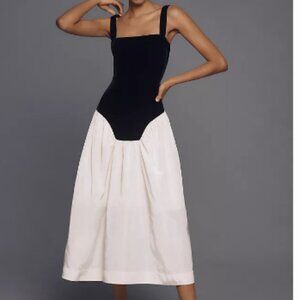 RHODE Georgina Sleeveless Square-Neck Colorblock Midi Dress